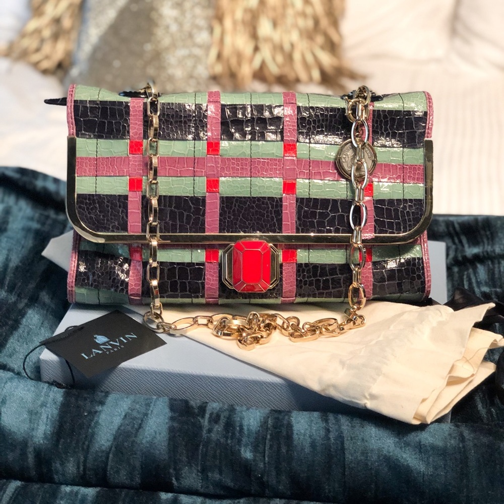 Lanvin Patent Multicolor Chain Shoulder Bag